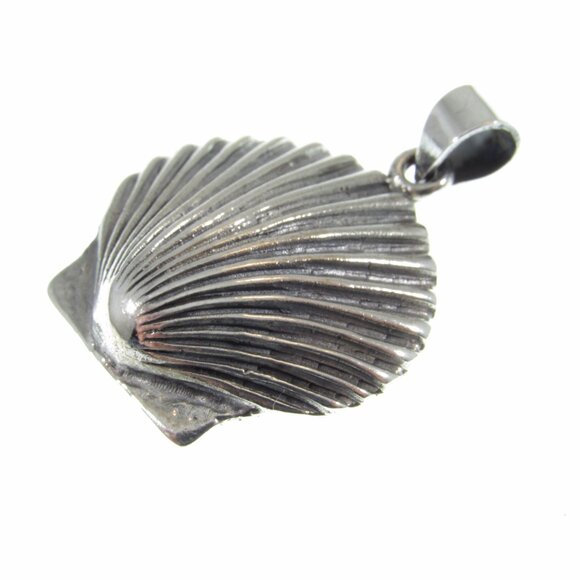 Solid 925 Sterling Silver Seashell Pendant, Clam Shell Sea Scallop Jewelry Charm - Picture 8 of 10